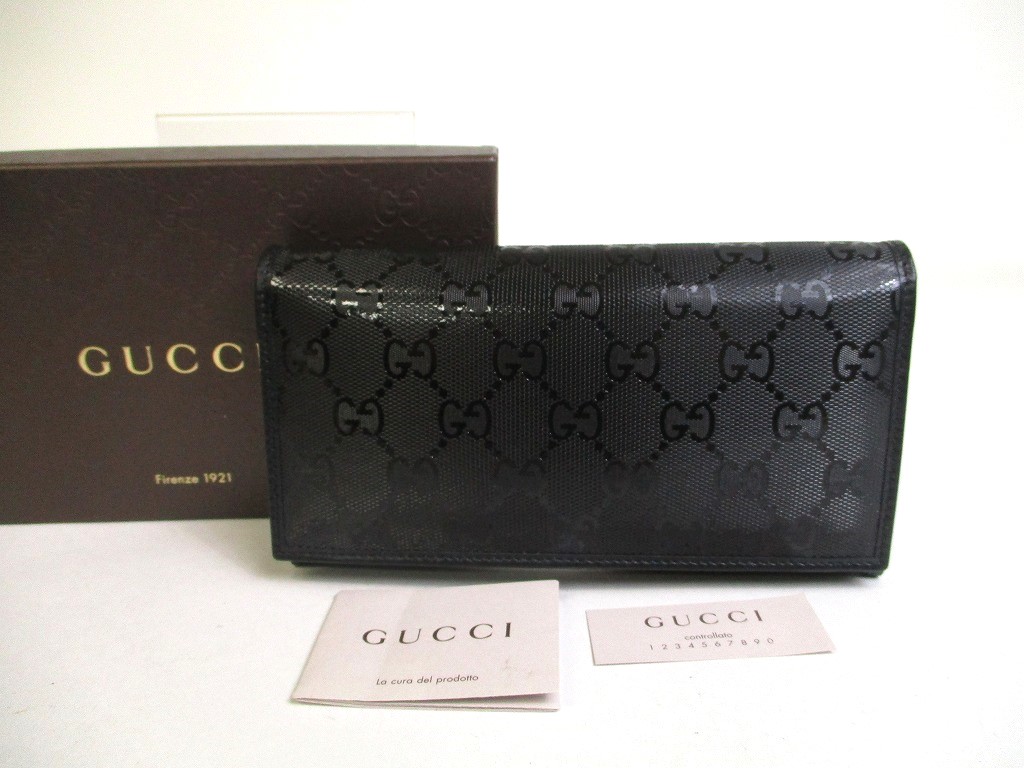 Photo1: GUCCI GG Imprimee Black Coating Canvas Bifold Flap Wallet Purse #a463