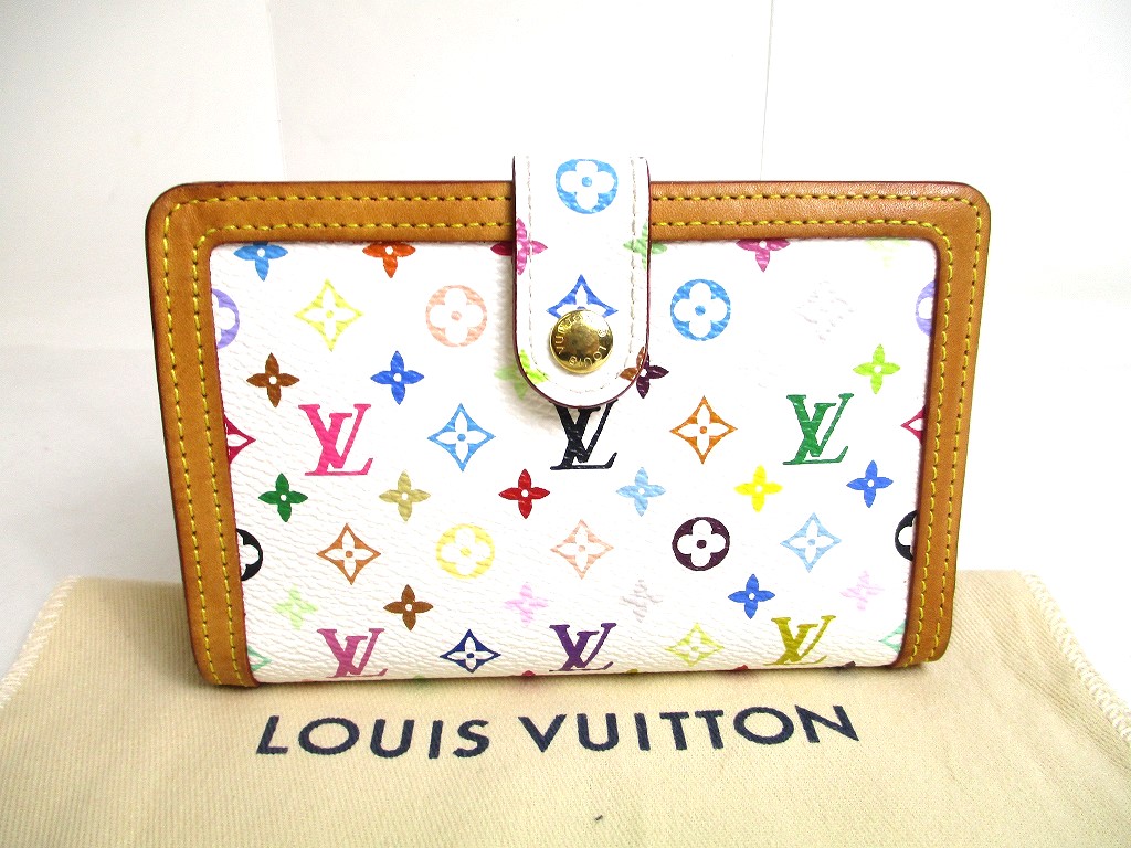 Photo1: LOUIS VUITTON Monogram Multicolor White Leather Bifold Wallet Viennois #a471