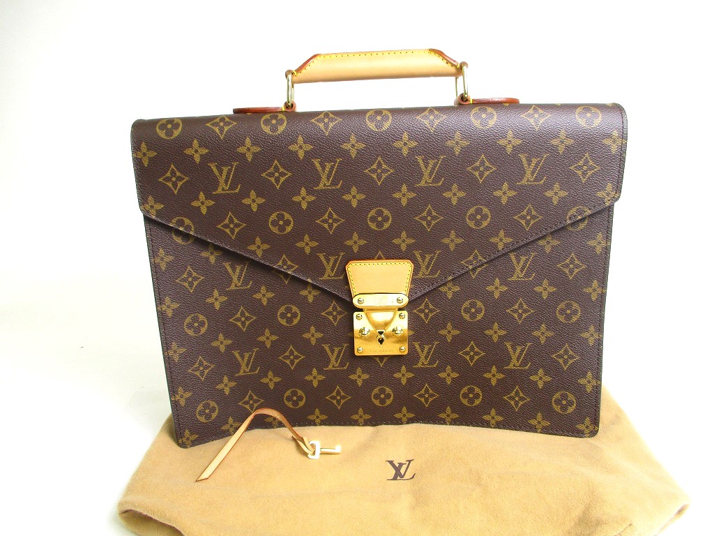 Photo1: LOUIS VUITTON Monogram Brown Leather Briefcase Business Bag Conseiller #a502