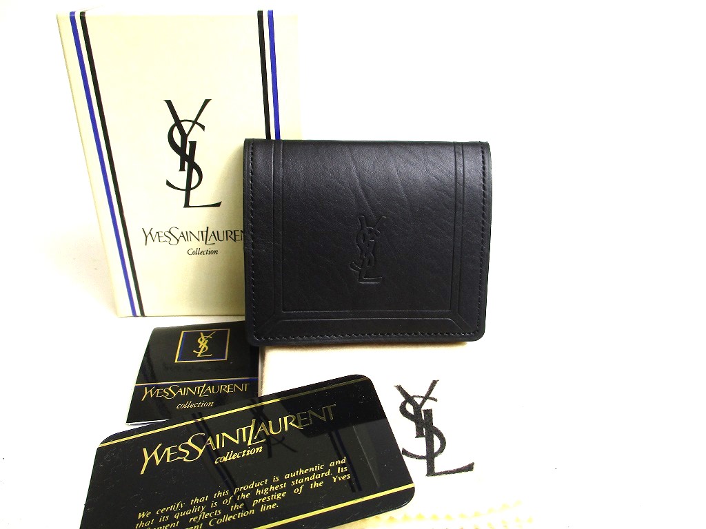 Photo1: Yves Saint Laurent Vintage Japan Limited Black Leather Coin Purse #a510