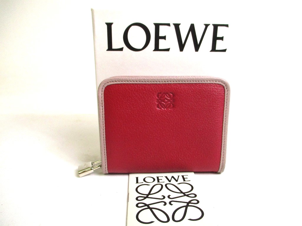 Photo1: LOEWE Wine Red Purple Leather Silver H/W Round Zip Coin Purse #a529