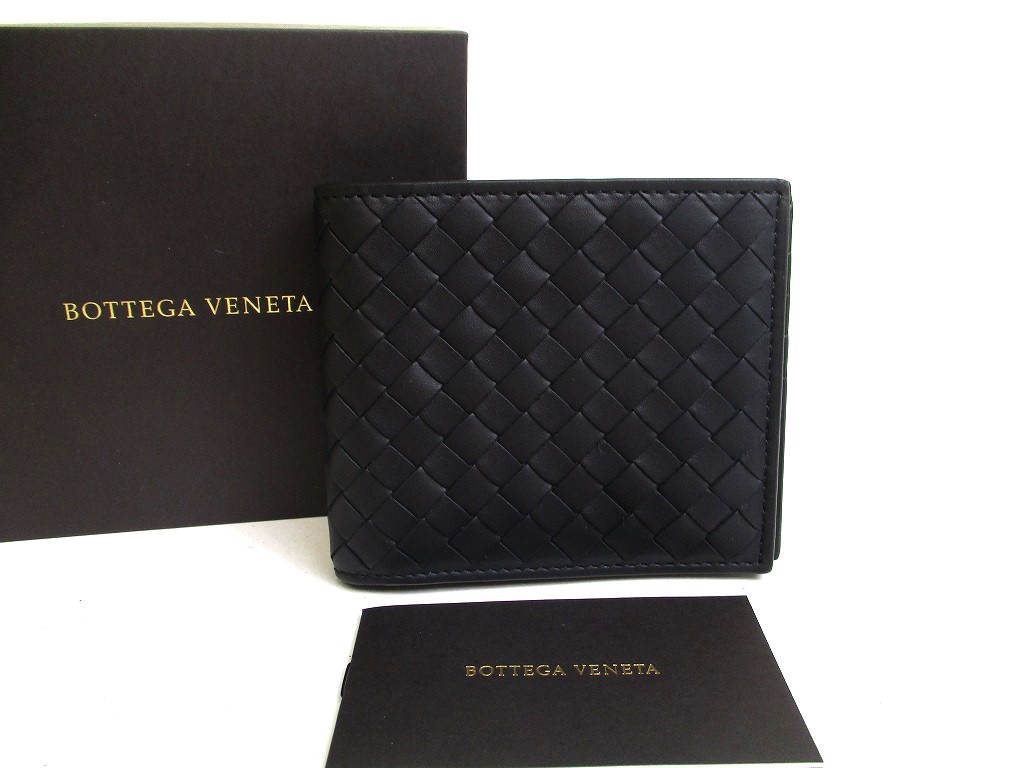 Photo1: BOTTEGA VENETA Intrecciato Black Leather Small Bi-Fold Bill Wallet #a536