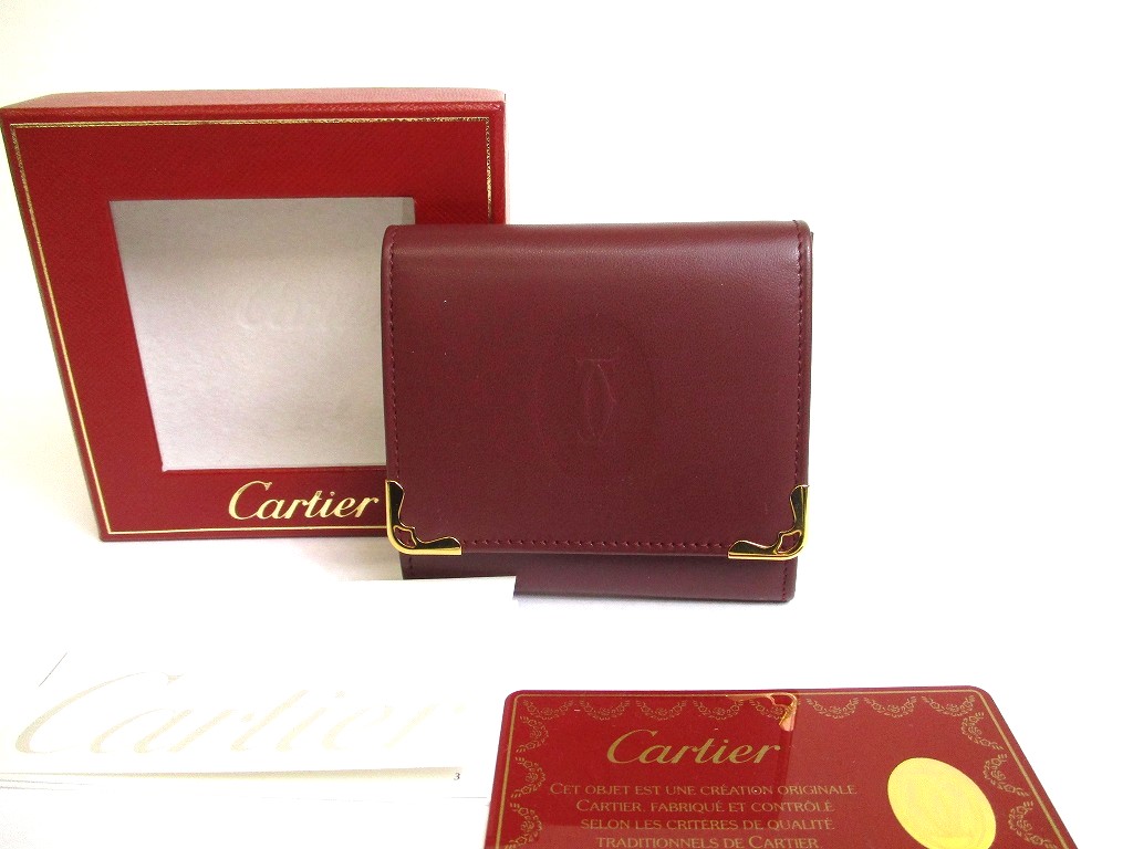 Photo1: Cartier Must de Cartier Bordeaux Leather Coin Purse #a546