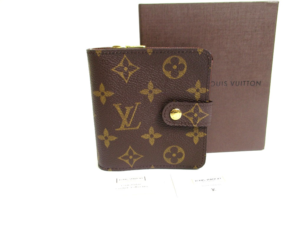 Photo1: LOUIS VUITTON Monogram Brown Leather Bifold Wallet Compact Zippe #a553