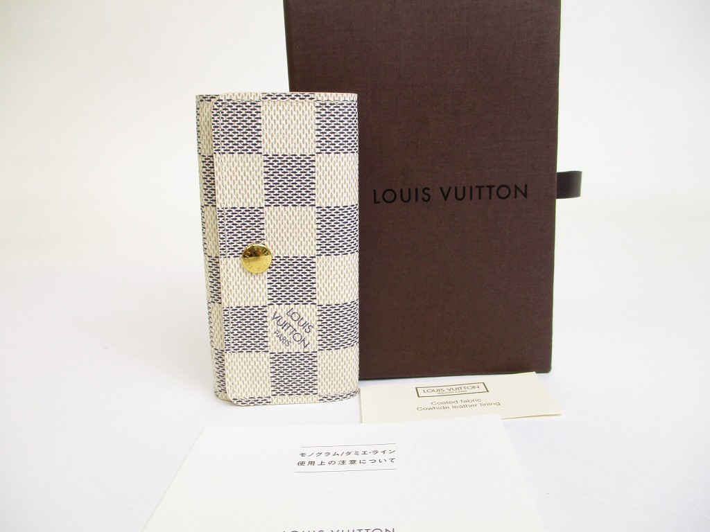 Photo1: LOUIS VUITTON Damier Azur Leather Multicles 4 Key Chain #a559