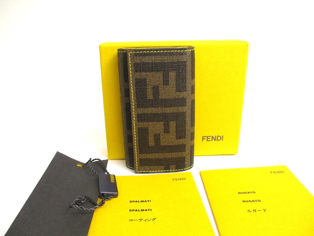 Photo1: FENDI Zucca Brown Coating Canvas Yellow Leather 6pics Key Chain #a583