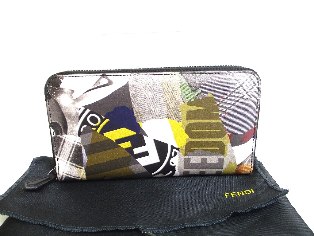 Photo1: FENDI Zucca Artifical Canvas Multicolor Leather Round Zip Long Wallet #a589