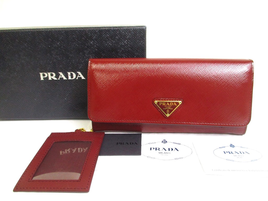 Photo1: PRADA Saffiano Cerise N Leather Bifold Long Flap Wallet #a606