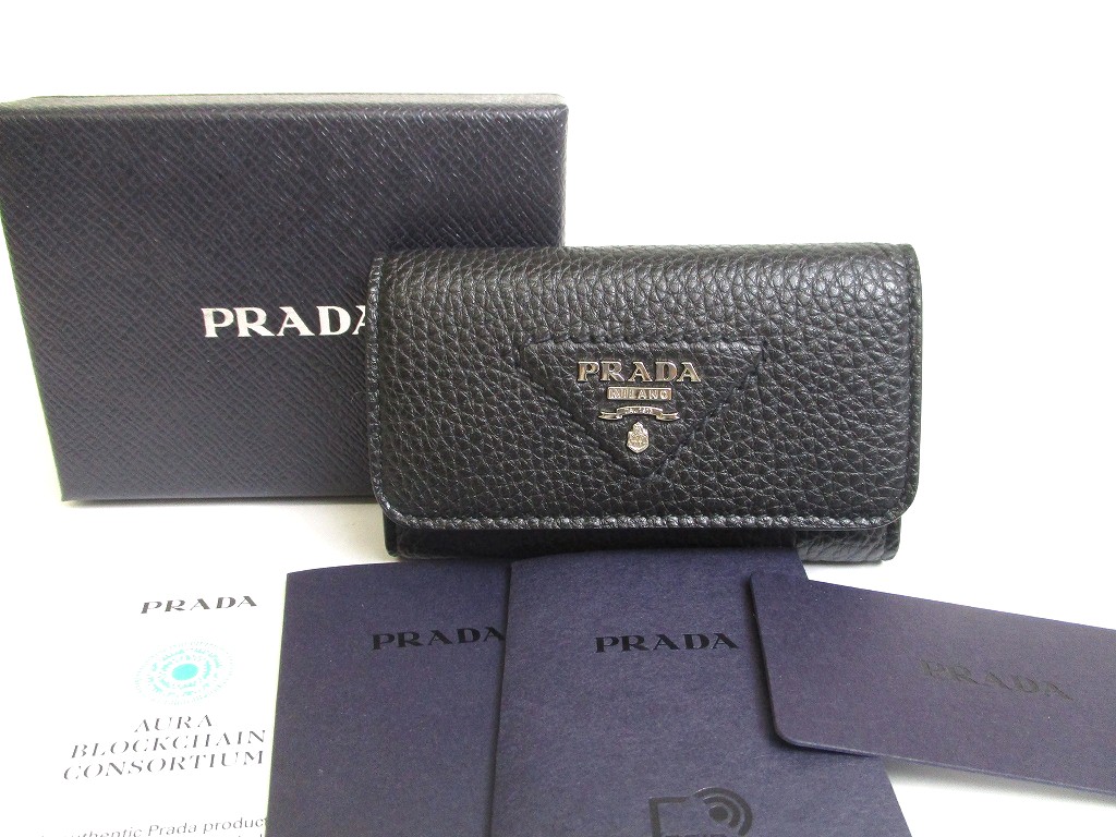 Photo1: PRADA Black Leather 4 Pics Key Chains #a645