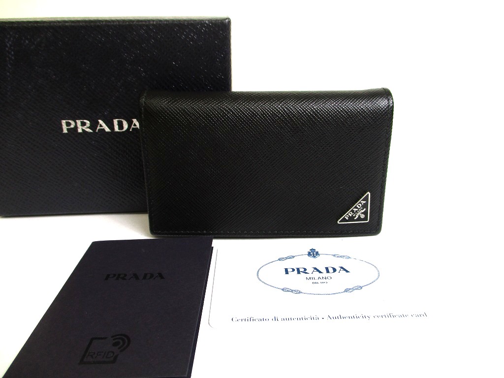 Photo1: PRADA Black Saffiano Triang Leather Card Case Card Holder #a656