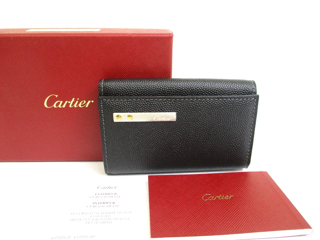 Photo1: Cartier Santos Black Leather 6 Pics Key Cases #a672
