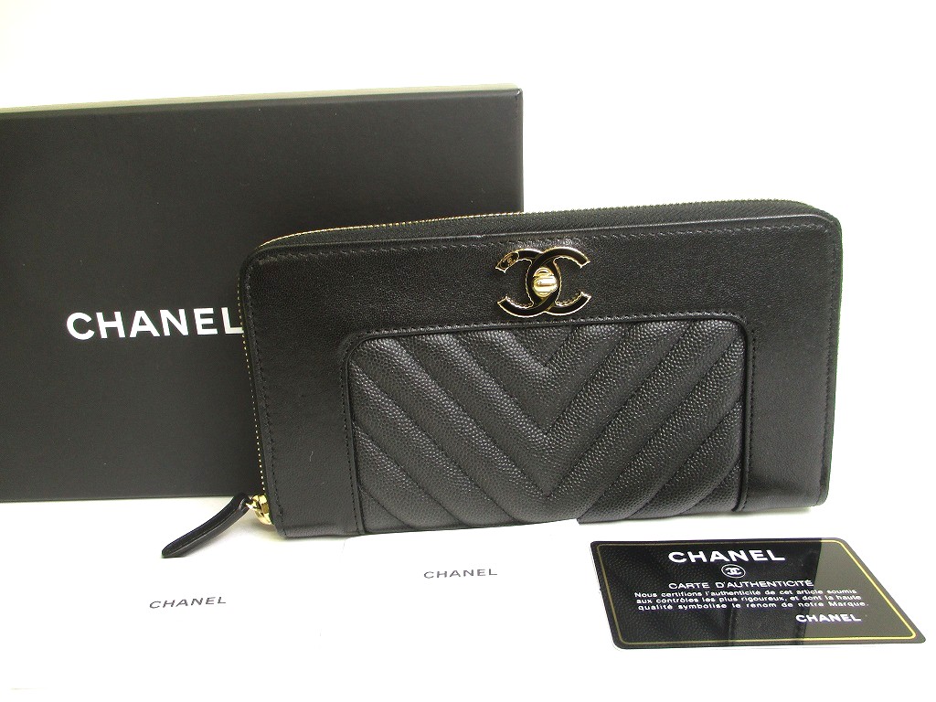 Photo1: CHANEL CC Logo Mademoiselle Black Leather Round Zip Long Wallet Purse #a713