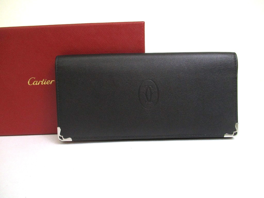 Photo1: Cartier Must de Cartier Black Leather BFlap Bil Wallet #a726