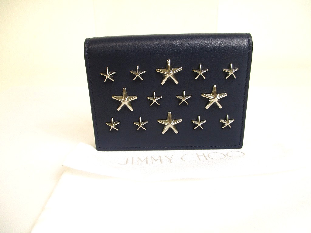 Photo1: JIMMY CHOO Plastic Starts Navy Blue Leather Credit Card Business Card Holder AYDEN #a733