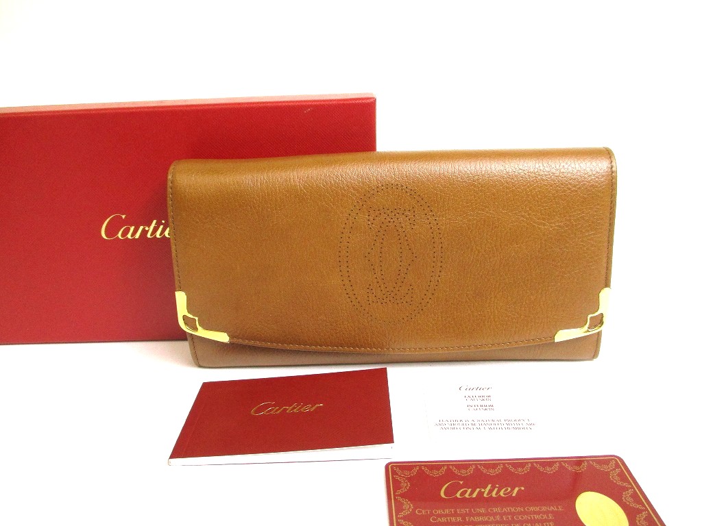 Photo1: Cartier Marcello de Cartier Brown Leather Bifold Long Wallet #a737
