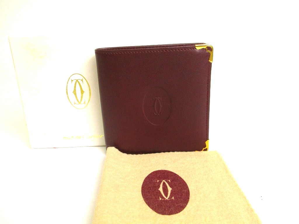 Photo1: Cartier Must de Cartier Bordeaux Leather Bifold Wallet Purse #a853