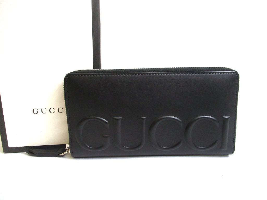 Photo1: GUCCI Moon Logo Black Leather Round Zip Long Wallet #a854