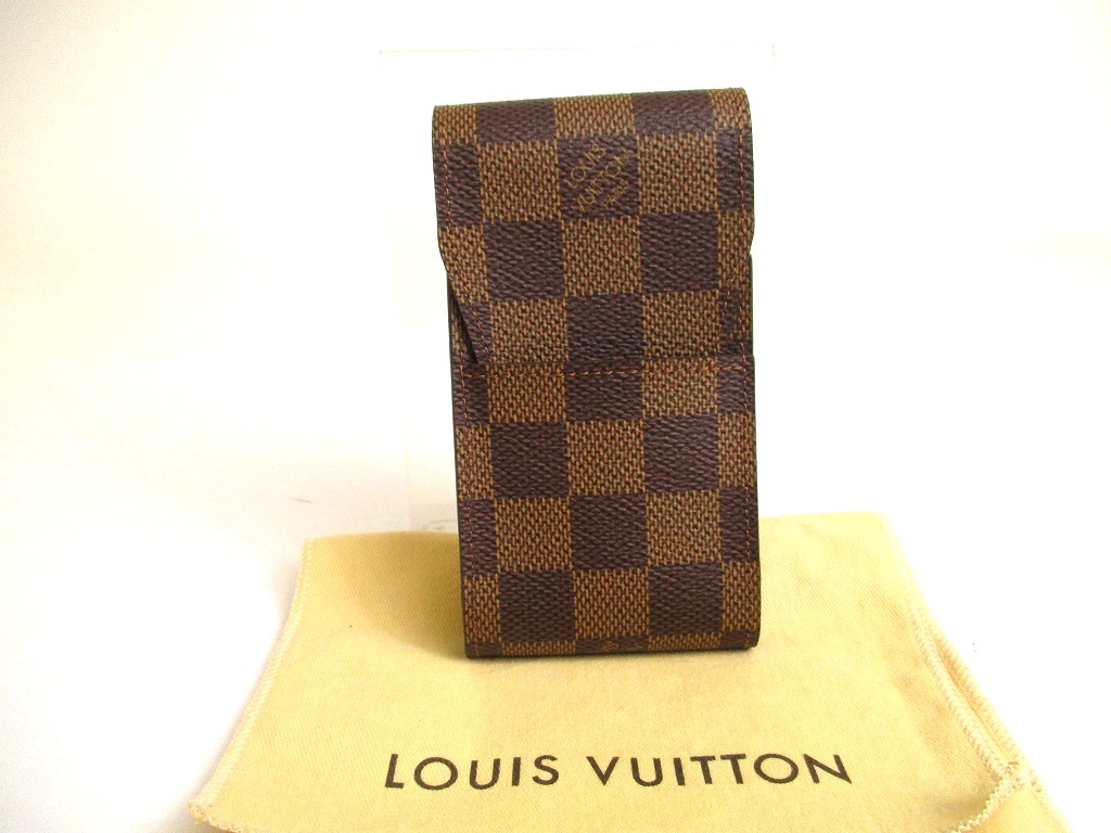 Photo1: LOUIS VUITTON Damier Brown Leather Cigarette Case Tabacco Case #a858