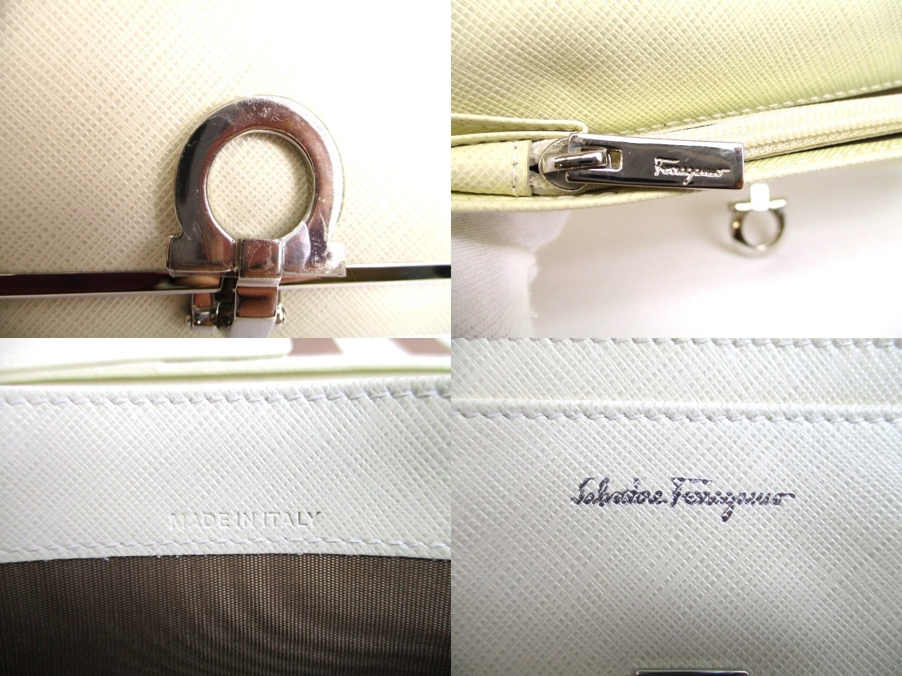 Photo10: Salvatore Ferragamo Gancini Pearl White Leather Flap Long Wallet #a891