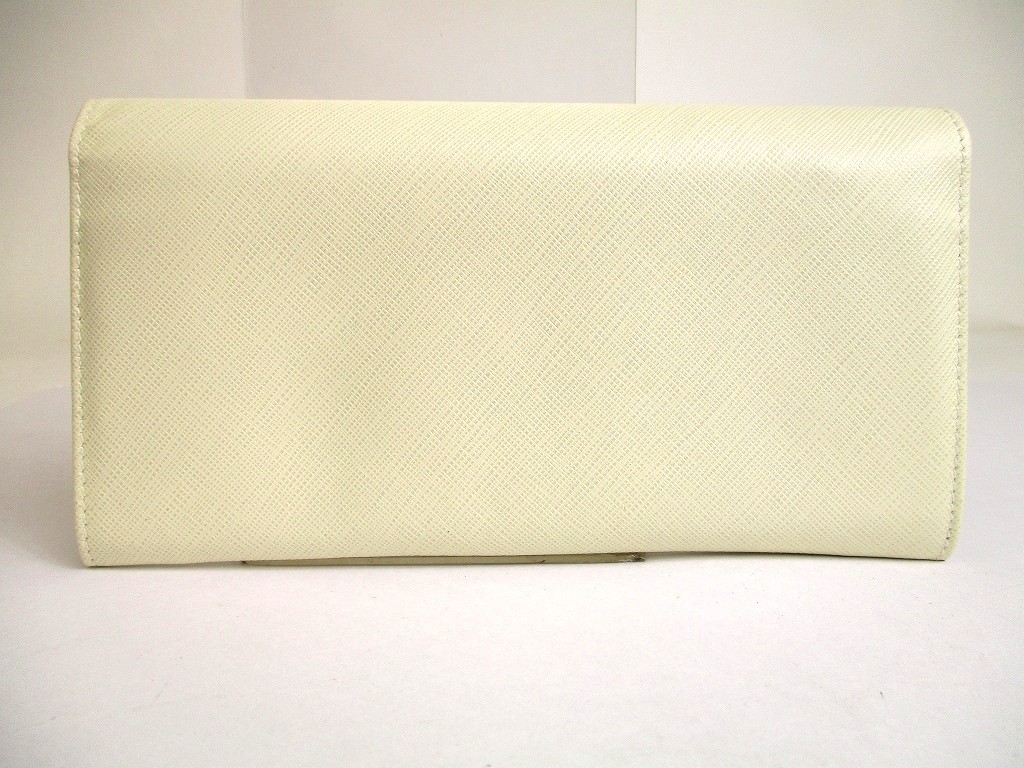 Photo2: Salvatore Ferragamo Gancini Pearl White Leather Flap Long Wallet #a891