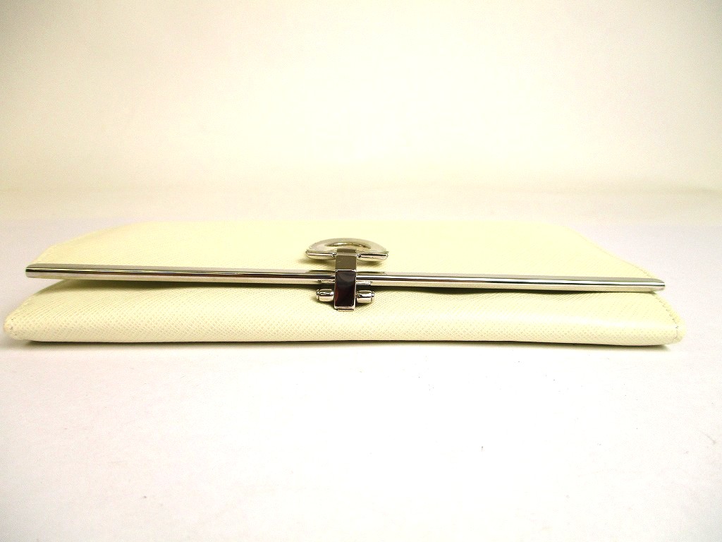 Photo5: Salvatore Ferragamo Gancini Pearl White Leather Flap Long Wallet #a891
