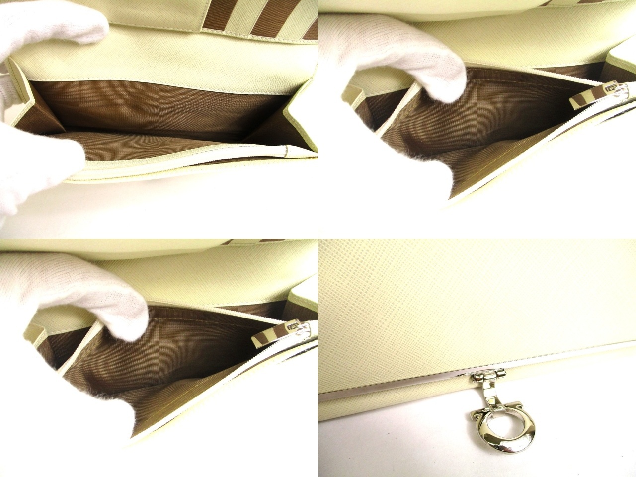 Photo9: Salvatore Ferragamo Gancini Pearl White Leather Flap Long Wallet #a891