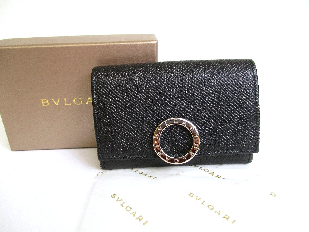 Photo1: BVLGARI Black Leather Logo Clip Coin Purse #a895