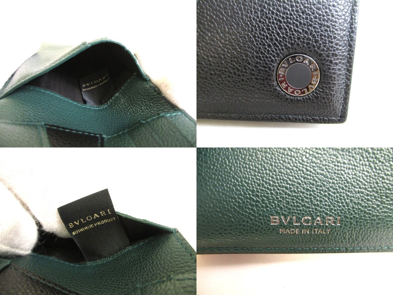 Photo10: BVLGARI Black Emerald Green Leather Bifold Wallet Compact Wallet #a896
