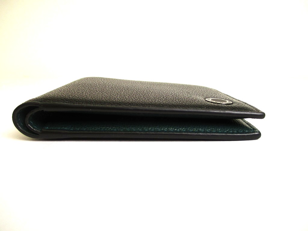 Photo5: BVLGARI Black Emerald Green Leather Bifold Wallet Compact Wallet #a896