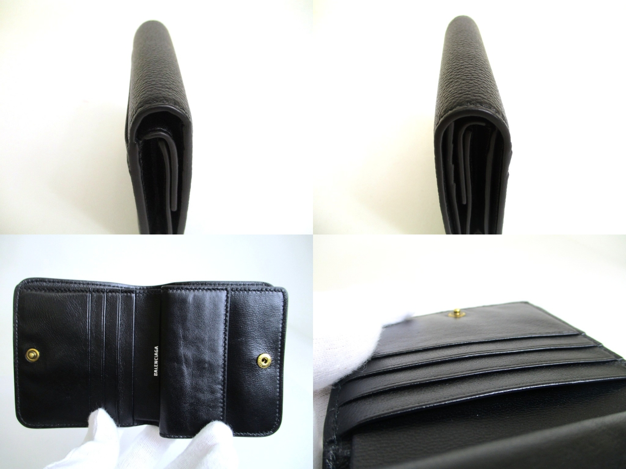 Photo8: BALENCIAGA Black Leather Bifold Wallet Compact Wallet #a898