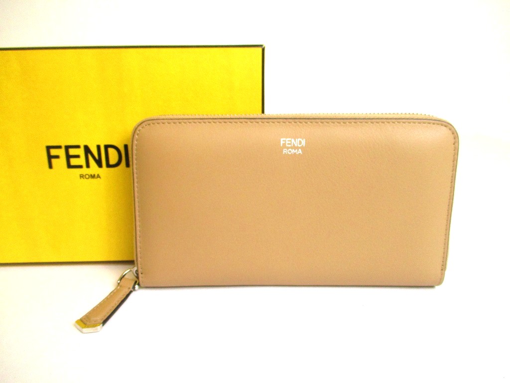 Photo1: FENDI Peekaboo Beige Leather Zip Around Long Wallet #a899