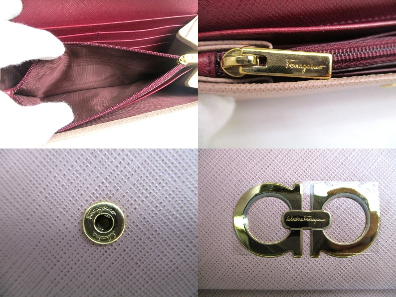 Photo9: Salvatore Ferragamo Gancini Pink Beige Leather Flap Long Wallet #a906