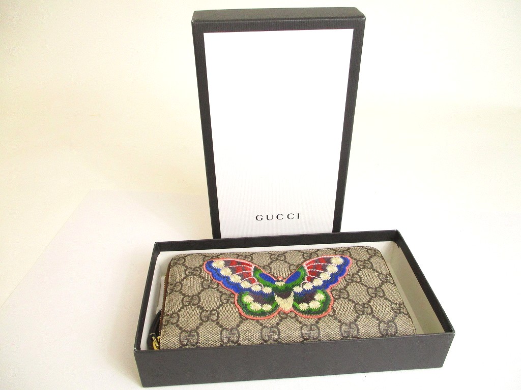 Photo12: GUCCI GG Coating Canvas Leather Butterfly Motif Round Zip Wallet #a907