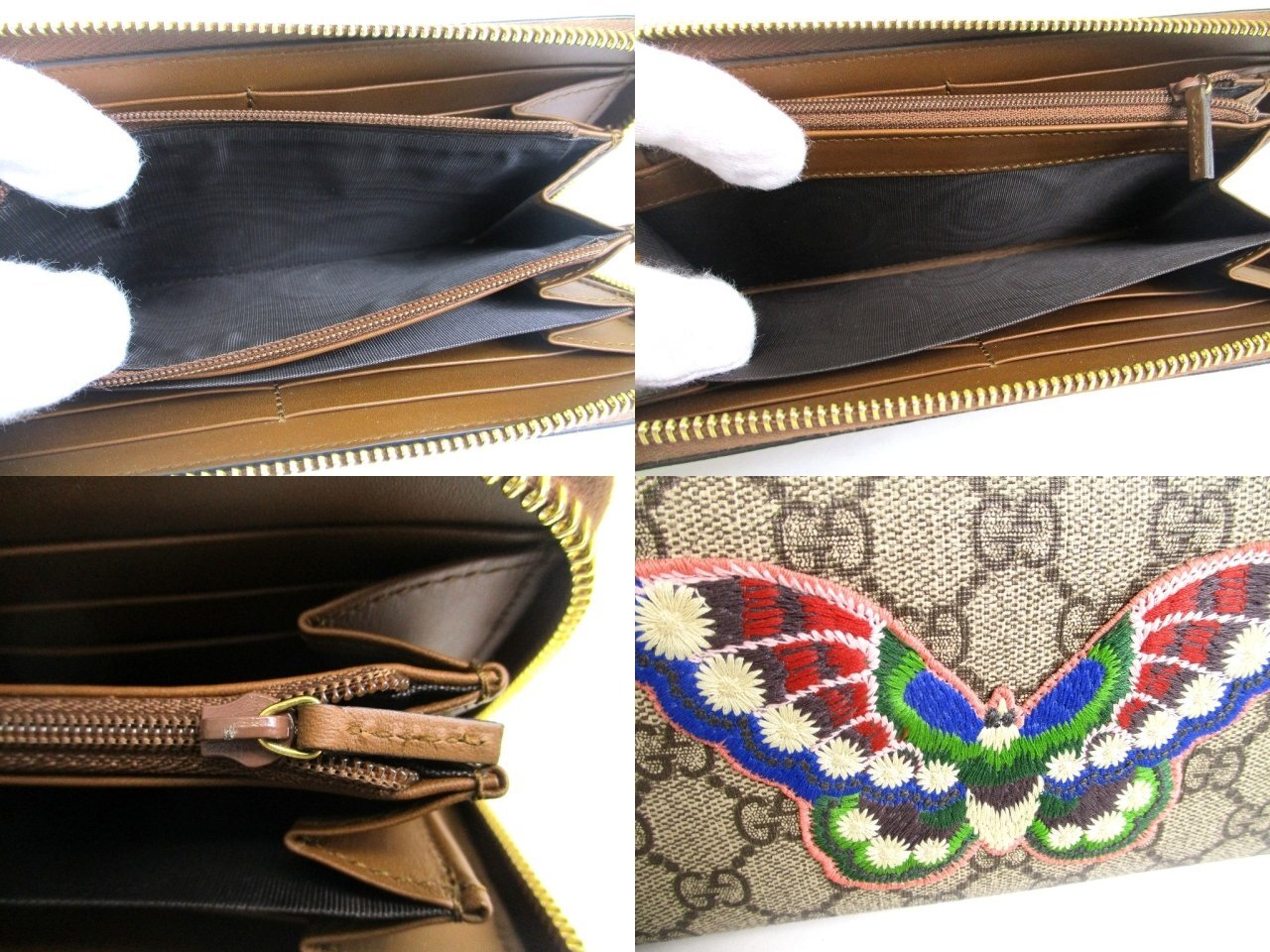 Photo9: GUCCI GG Coating Canvas Leather Butterfly Motif Round Zip Wallet #a907