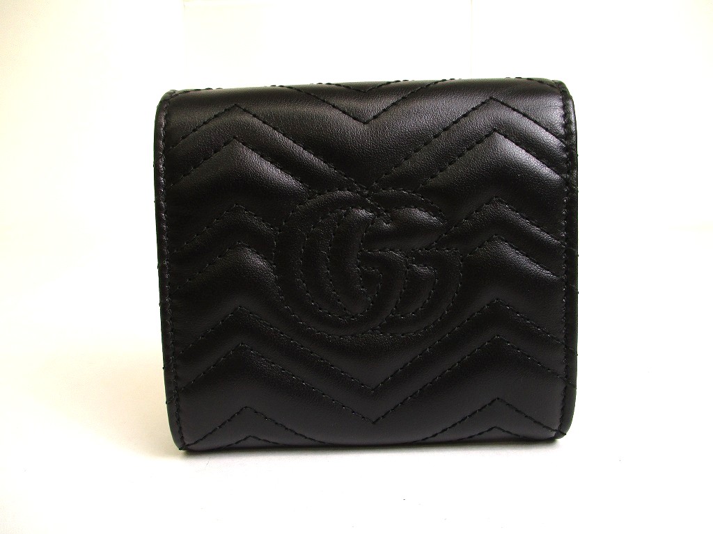 Photo2: GUCCI GG Marmont Black Leather Bifold Wallet Compact Wallet #a913