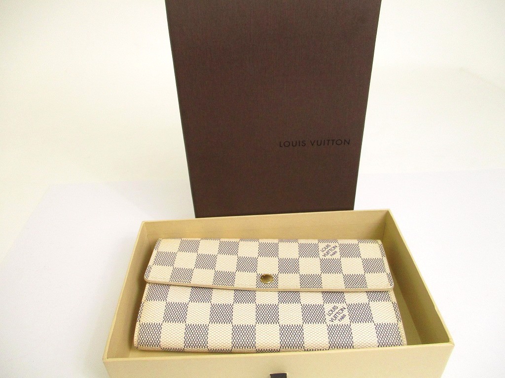 Photo12: LOUIS VUITTON Damier Azur White Leather Flap Wallet Purse Sarah #a914