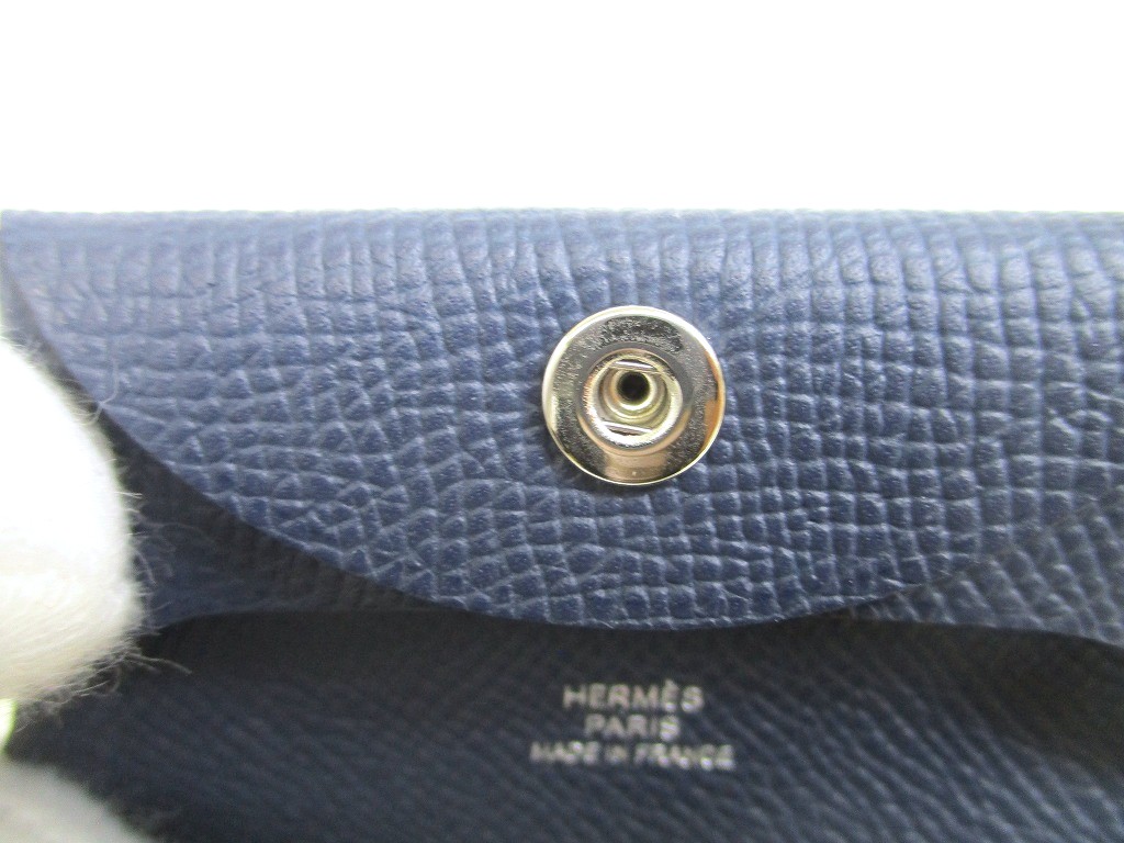 Photo12: HERMES Blue nuit Veau Epson Leather Coin Purse Bastia #a919