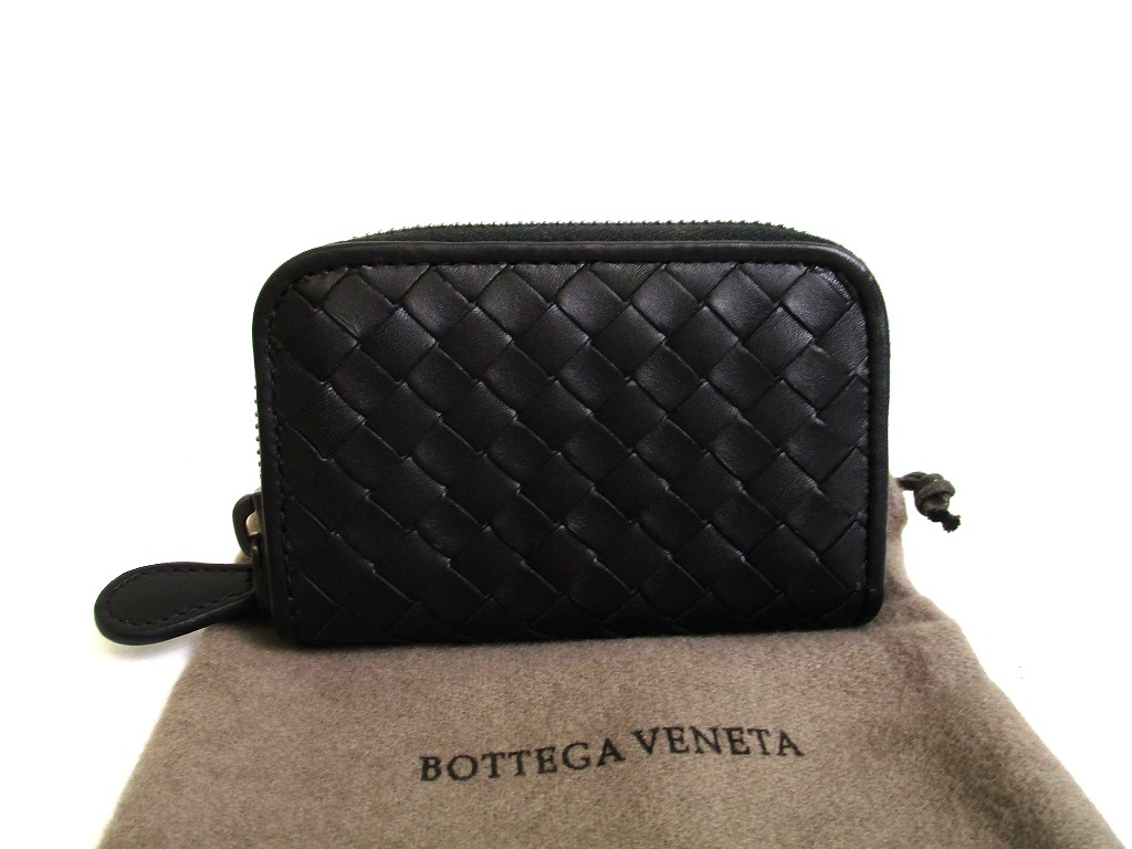 Photo1: BOTTEGA VENETA Intrecciato Black Leather Zipped Card Case Coin Purse #a920