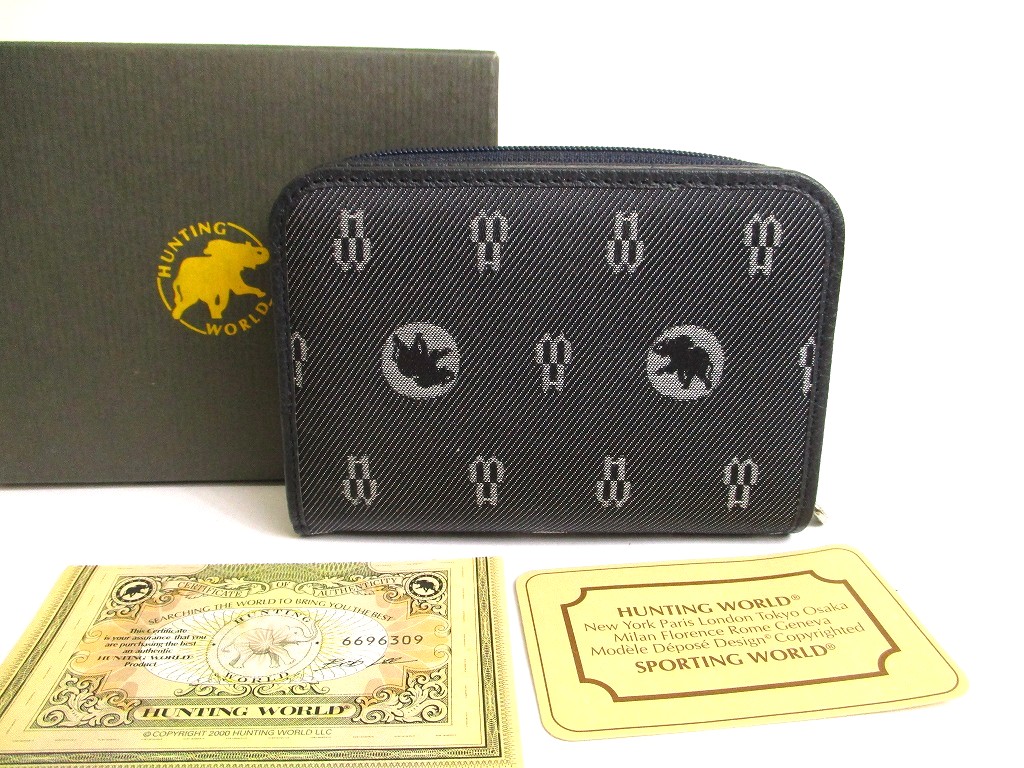 Photo1: HUNTING WORLD Black Canvas and Navy Leather Bifold Wallet #a922