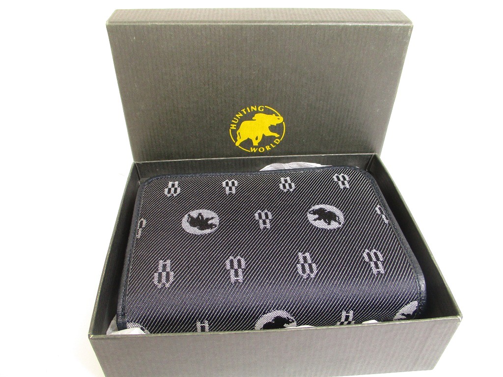 Photo12: HUNTING WORLD Black Canvas and Navy Leather Bifold Wallet #a922