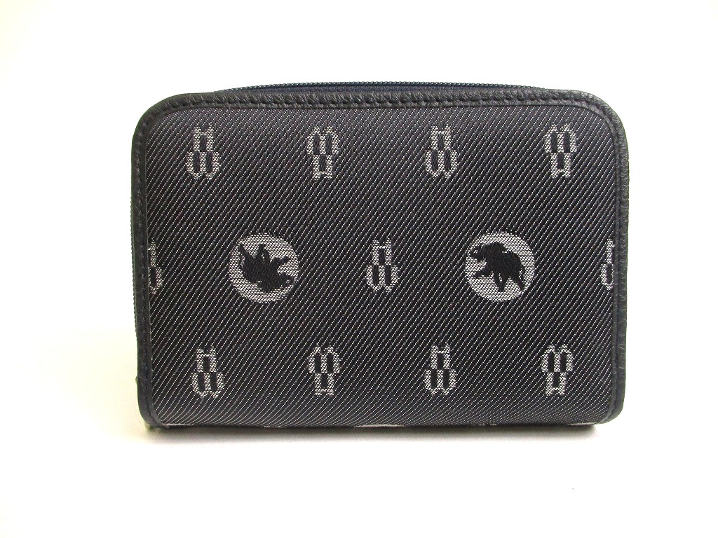 Photo2: HUNTING WORLD Black Canvas and Navy Leather Bifold Wallet #a922