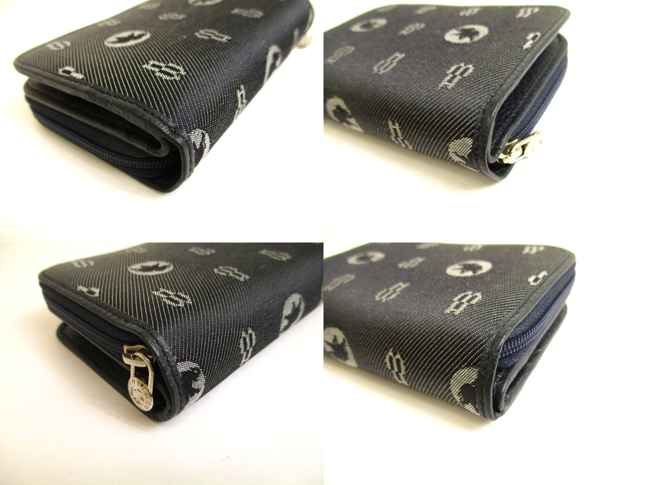 Photo7: HUNTING WORLD Black Canvas and Navy Leather Bifold Wallet #a922