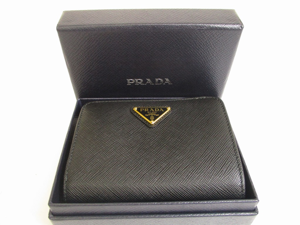 Photo12: PRADA Saffiano Black Leather Bifold Wallet Compact Wallet #a924