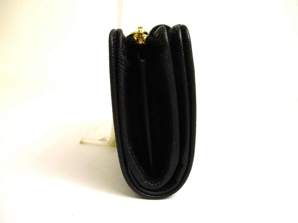 Photo3: PRADA Saffiano Black Leather Bifold Wallet Compact Wallet #a924