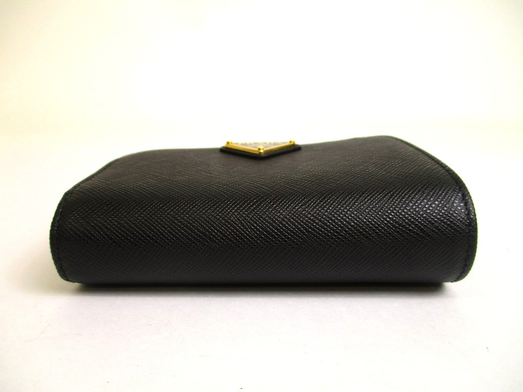 Photo5: PRADA Saffiano Black Leather Bifold Wallet Compact Wallet #a924