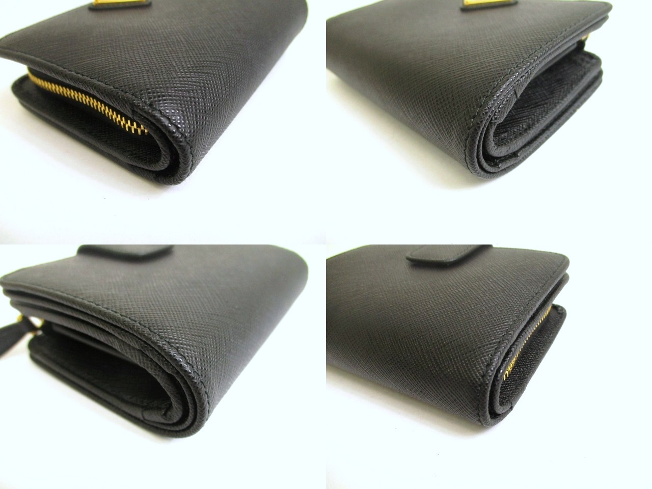Photo7: PRADA Saffiano Black Leather Bifold Wallet Compact Wallet #a924