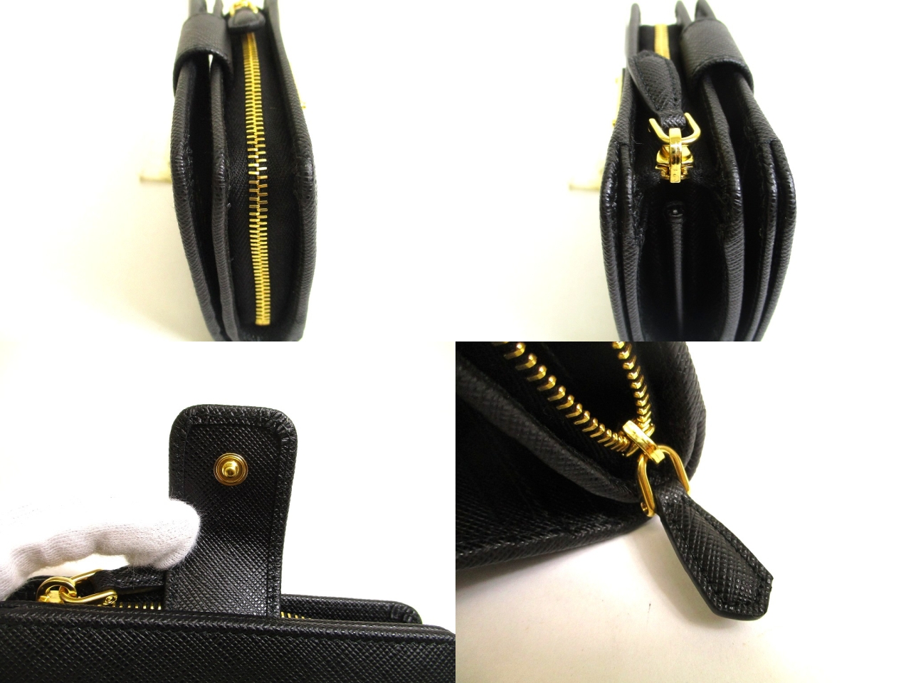 Photo8: PRADA Saffiano Black Leather Bifold Wallet Compact Wallet #a924