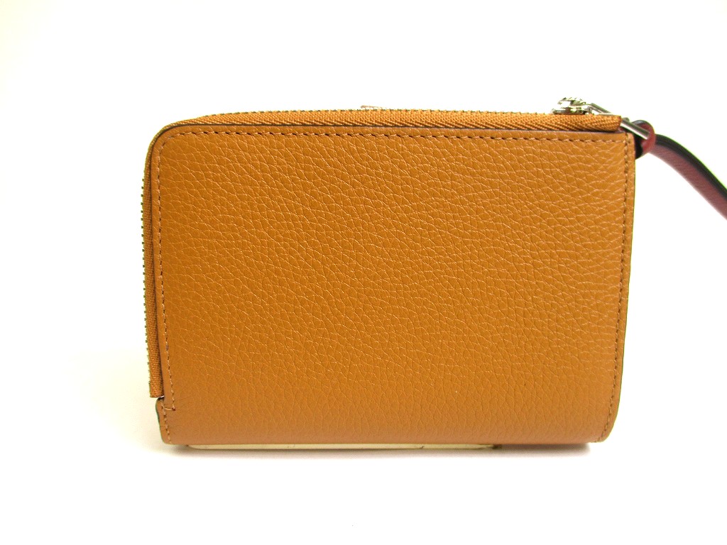 Photo2: LOEWE Light Camel Pecan Color Leather Bifold Wallet Compact Wallet #a931