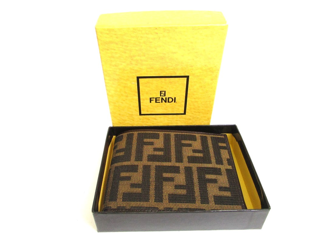 Photo12: FENDI Zucca Khaki Canvas Brown Leather Bifold Wallet Compact Wallet #a934