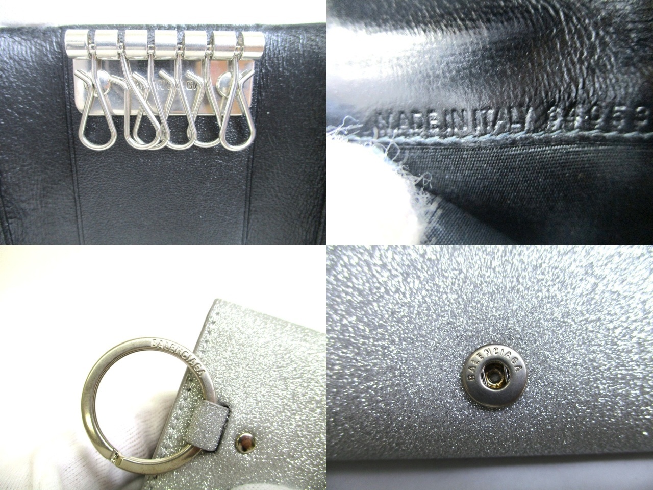 Photo9: BALENCIAGA Gray Glitter Leather Silver H/W 6 Pics Key Chain #a936